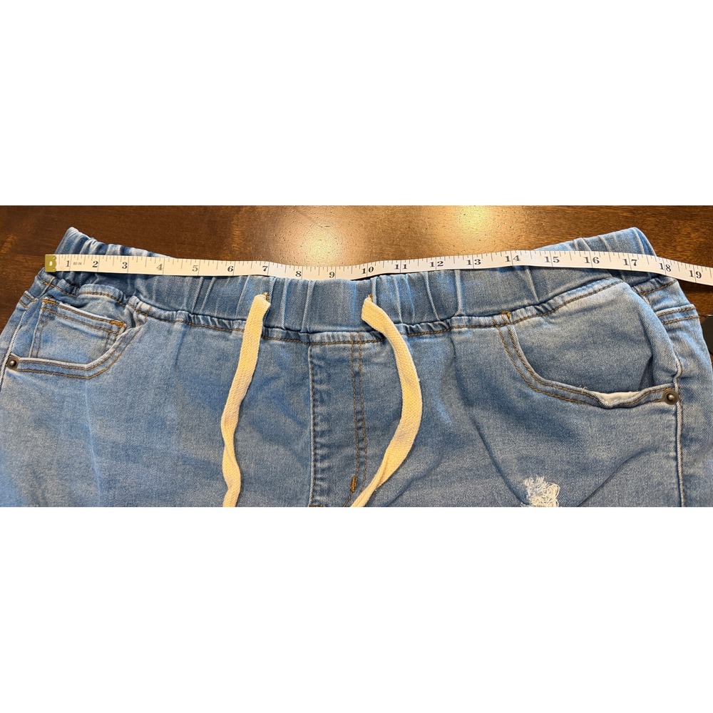 American Bazi Womens 2X Denim Joggers Blue Distressed Elastic Waist RJJ-2819 NEW - Picture 7 of 8